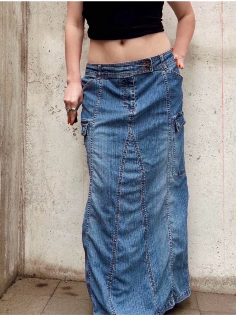 Women’s Blue Denim Cargo Maxi Skirt